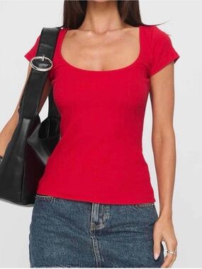 Princess Polly Red Scoop Neck Cap Sleeve Top